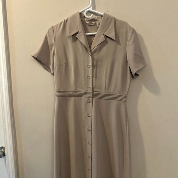 Eddie Bauer Vintage Taupe Button-Front Midi Shirt Dress Short Sleeve Size 8 - Picture 6 of 11
